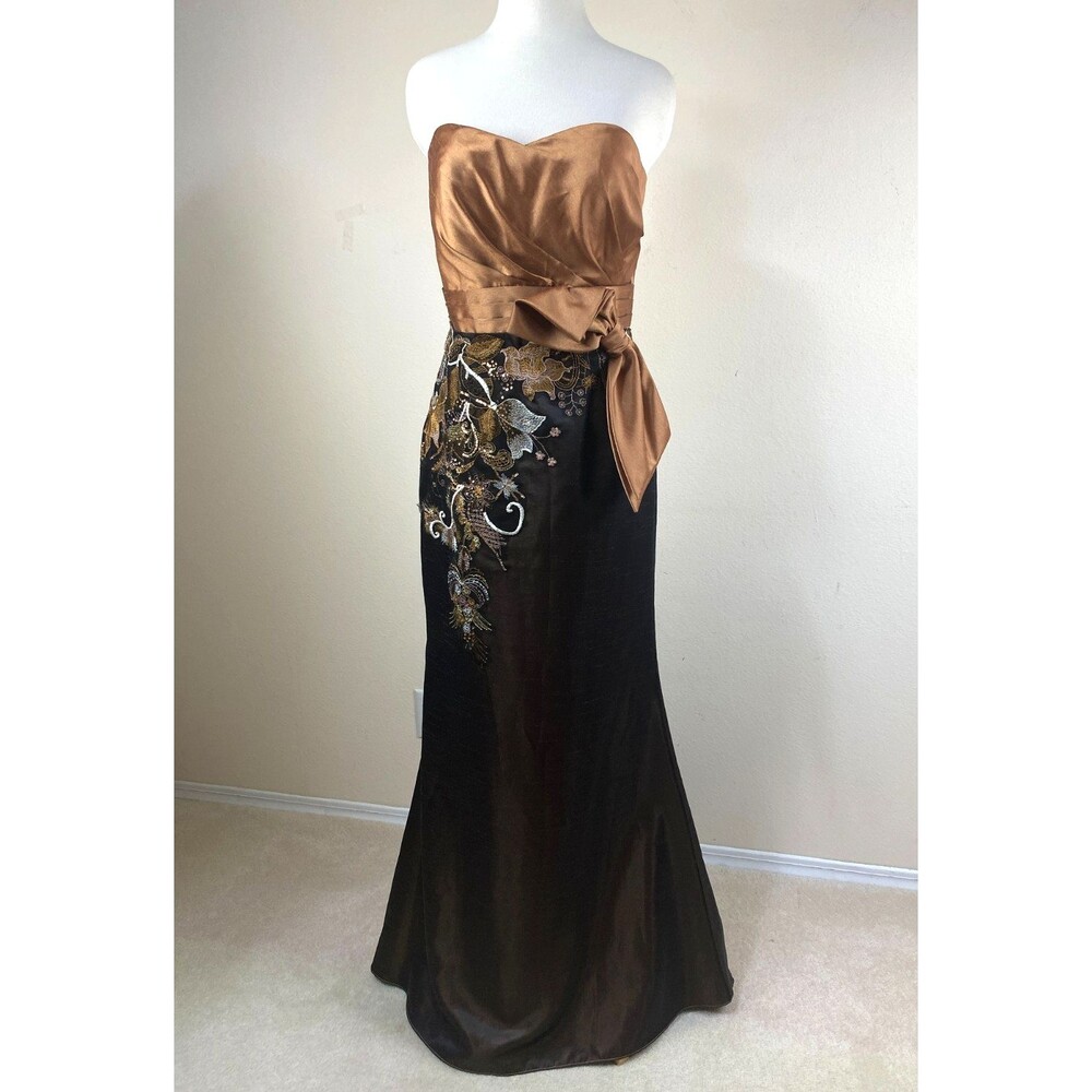 Cameron Blake 211610 Taffeta Mermaid Gown 6 Brown Mother of the Bride Gala Dress